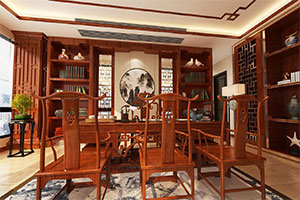 中式大氣老板辦公室裝修設計全景效果圖