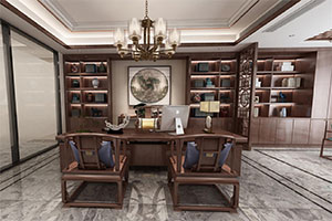 現代中式老總辦公室裝修設計全景圖