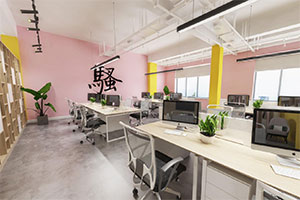 粉紅色年輕人辦公室裝修設計全景案例