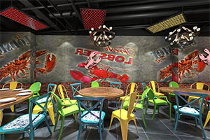小龍蝦餐飲店裝修設(shè)計全景案例