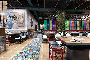 工業(yè)風(fēng)地鍋雞餐飲店裝修設(shè)計全景效果圖