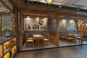 中式復古餐飲店裝修設計全景效果圖