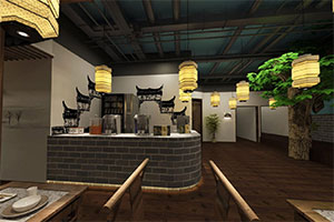 特色中式復(fù)古餐飲店裝修設(shè)計(jì)全景效果圖