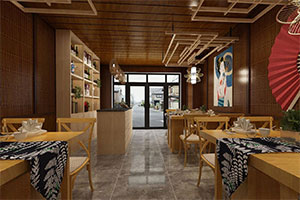 300方日式餐飲店裝修設(shè)計全景效果圖